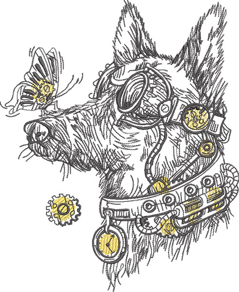 steampunk dog embroidery design