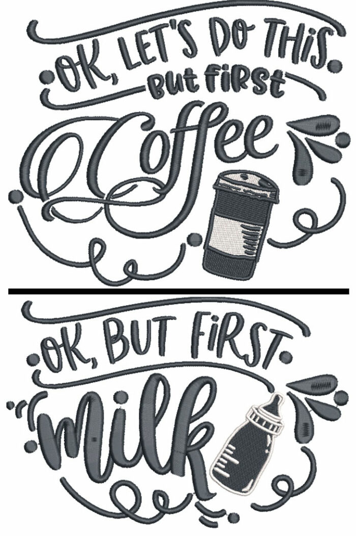 coffe first embroidery design