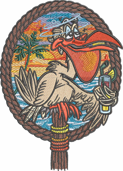 pelican drunk embroidery design