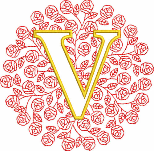 rose monogram embroidery design