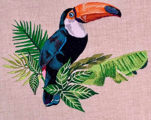 toucan with flowers embroidery design