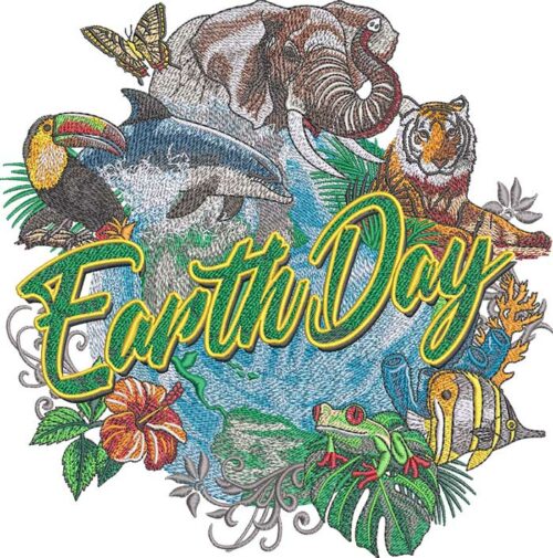 earth day embroidery design