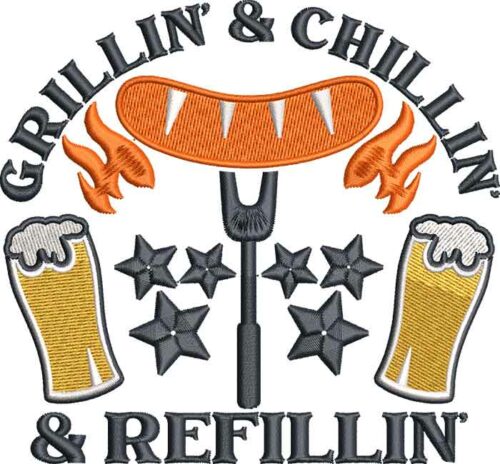 Grillin and chillin embroidery design