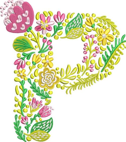 Summer Flowers Font P embroidery design