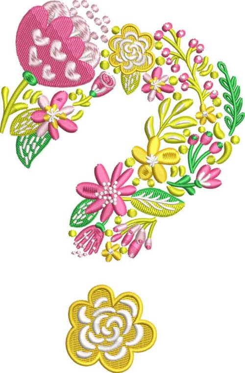 Summer Flower Font Question Mark Embroidery Design