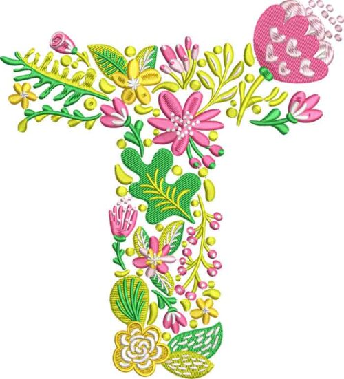 Summer Flowers Font T embroidery design