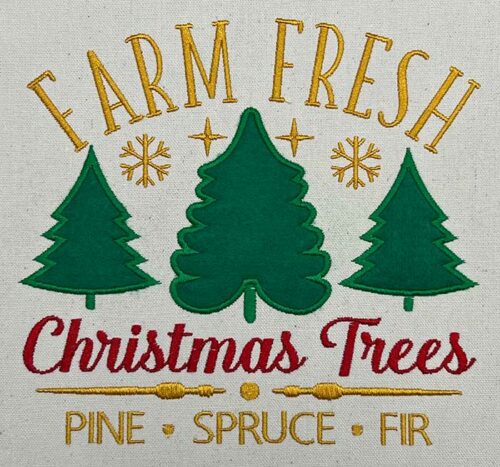 farm fresh trees embroidery design