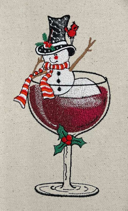 snowman wine glass embroidery design