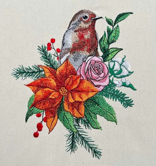 Robin Floral Embroidery Design