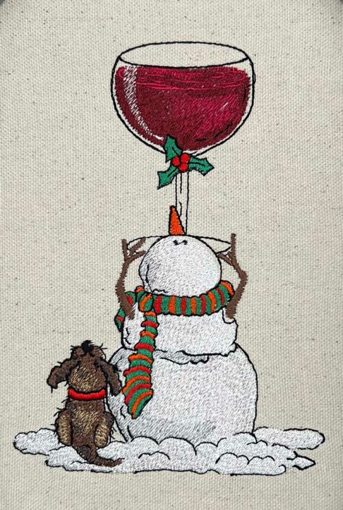 wine snowman puppy embroidery design