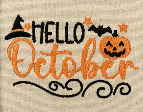 Hello October embroidery design