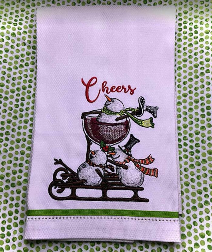 wine sled snowmen towel