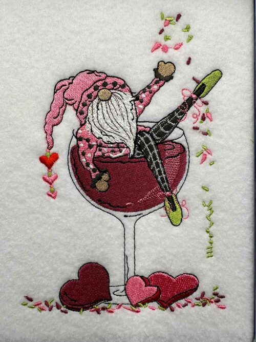 Valentine Wine Gnome embroidery design