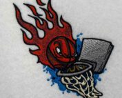 Flaming Basketball hoop embroidery design