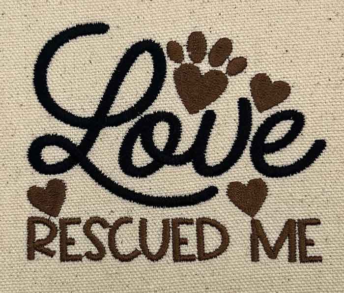 love rescued me embroidery design