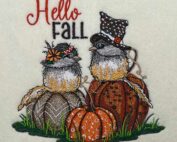 Hello Fall chickadees embroidery design