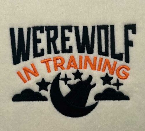 werewolf in training embroidery design