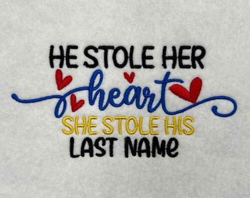 Stole her heart embroidery design