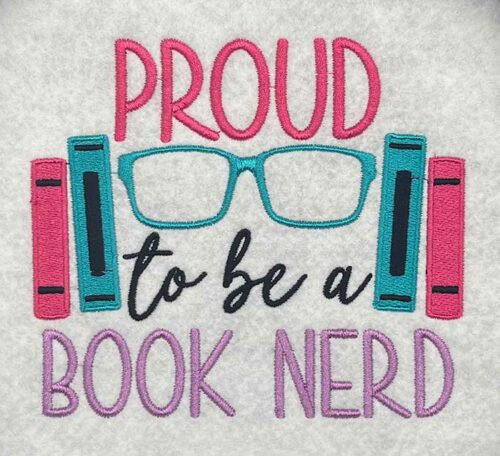 book nerd embroidery design