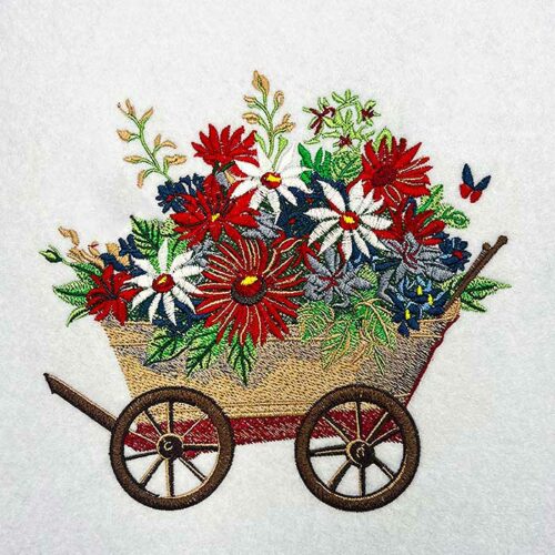 Floral wheelbarrow embroidery design