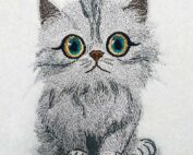 Cuddly grey cat embroidery design